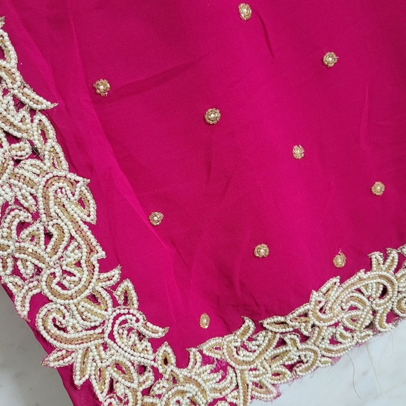 Hot Pink Saree with Pearls Work - Picture 12 of 14